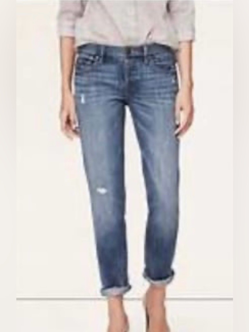 LOFT Distressed Boyfriend Jeans Size 6 100% Cotton Blue Denim